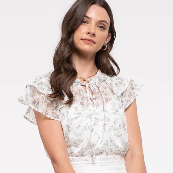 Floral Double Ruffle Sleeve Top Size Medium - Picture 1 of 6